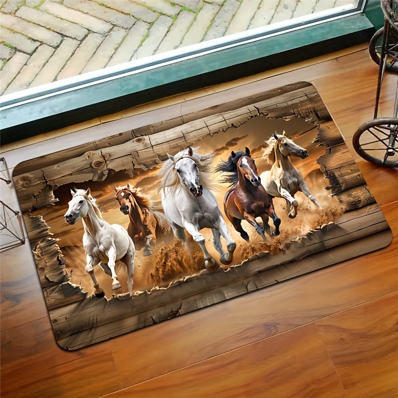 

Tapis de sol en polyester lavable en machine avec dos en PVC antidérapant - Motif chevaux au pour entrée intérieure, cuisine, salle de bain, chambre, salon - Tapis décoratif pour , rectangulaire