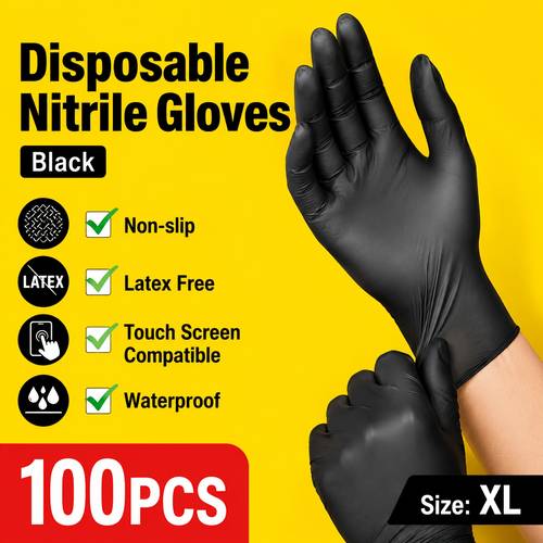 100pcs black disposable nitrile gloves material suitable for home cleaning hair salons nail salons pet showers bathrooms high nitrile material suitable for cleaning set of 100pcs