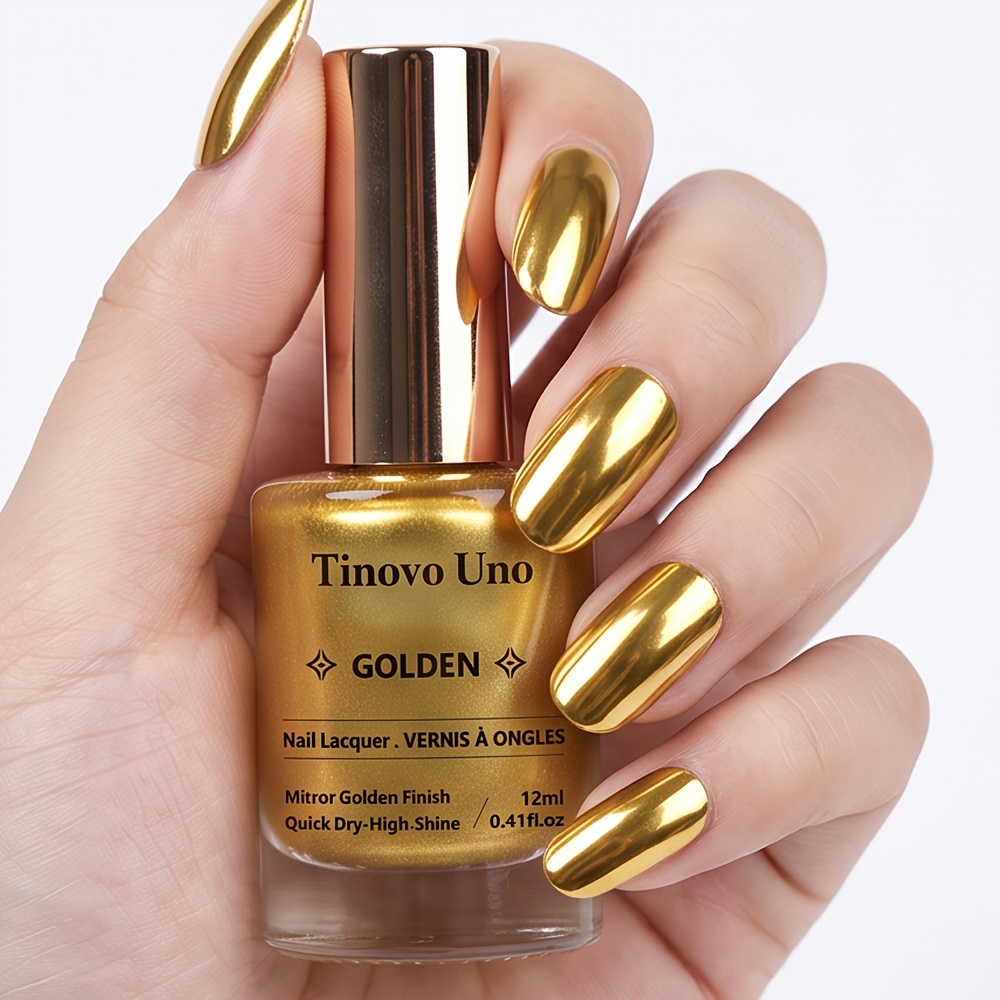 Tinovo Uno Golden Metallic Nail Polish, Quick-Drying Formula
