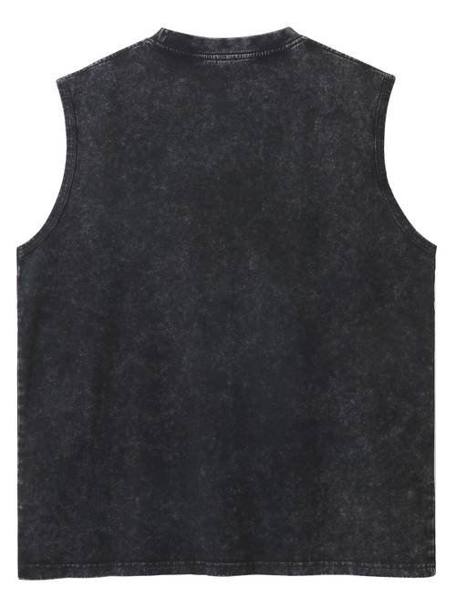 cartoon geometric printing new 230g heavy duty cotton washed camshoulder sleeveless tank top