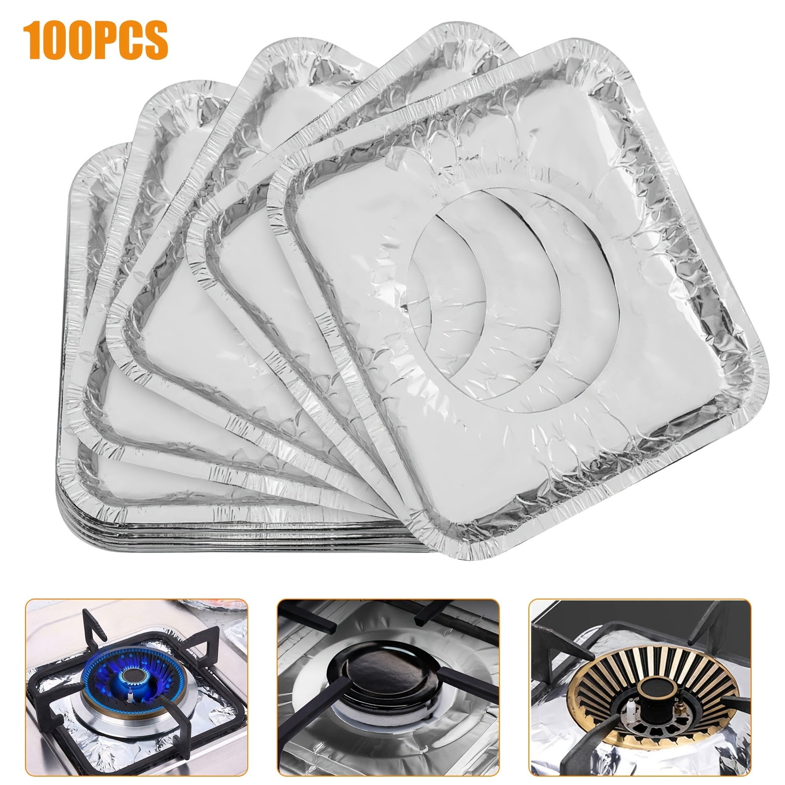 

100pcs Gas Stove Burner Covers, Disposable Square Gas Stove Liner, 8.7" Aluminum Foil Gas Range Liners For Cooking