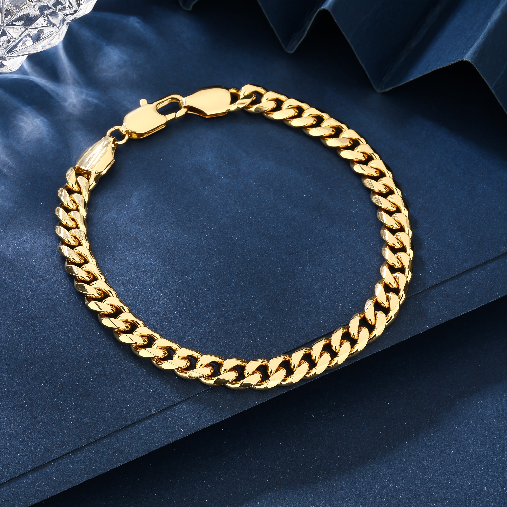 

18k Gold-plated 7mm Copper Cuban Link Chain Bracelet - Fashionable Gothic Style, Gift For Men