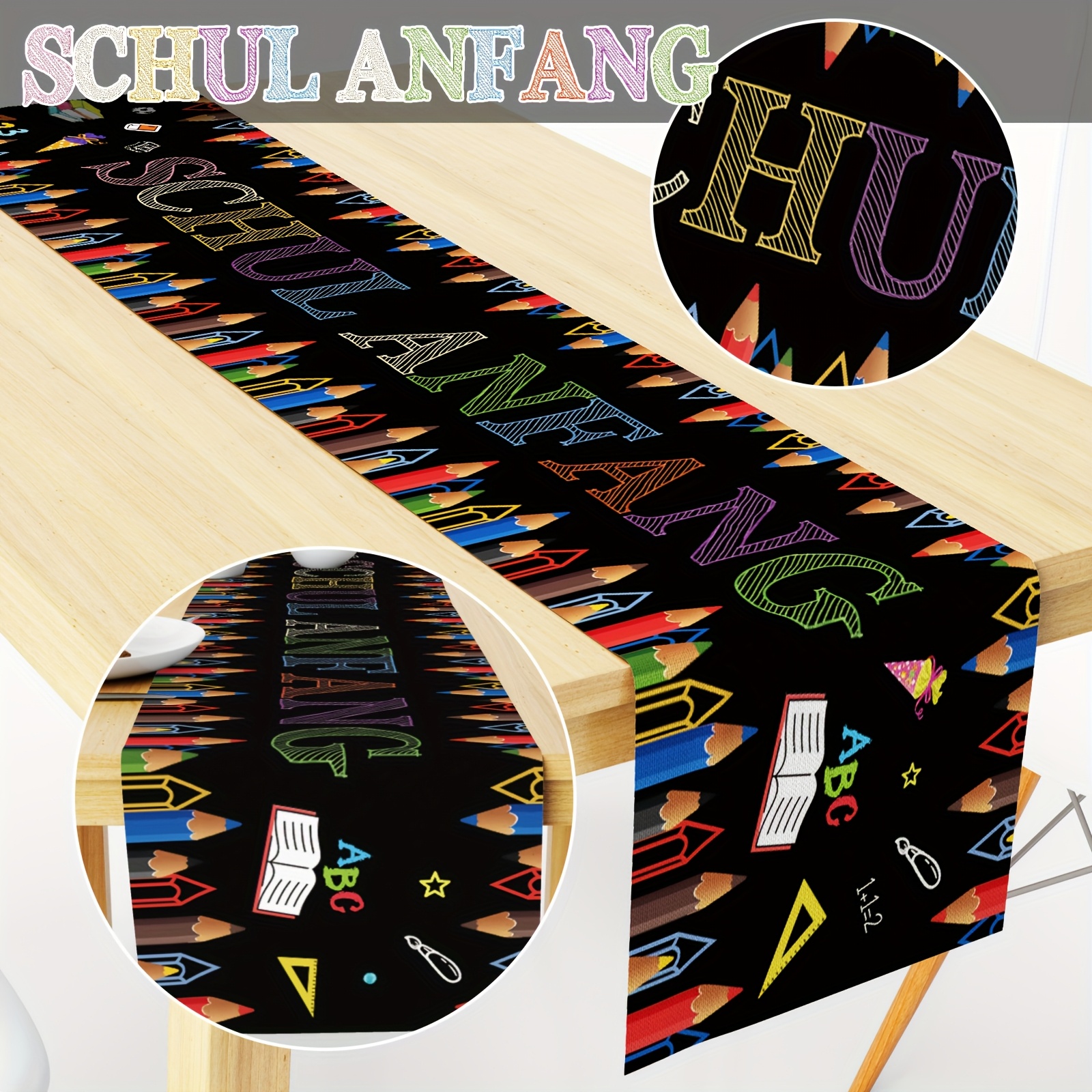 E-shop 1 Stück Tischdeko für den ersten Schultag, schwarze Deko-Tafelfahne, Schulstart-Dekoration 200 x 50 cm, für den Erstschulstart und erste -Feiern