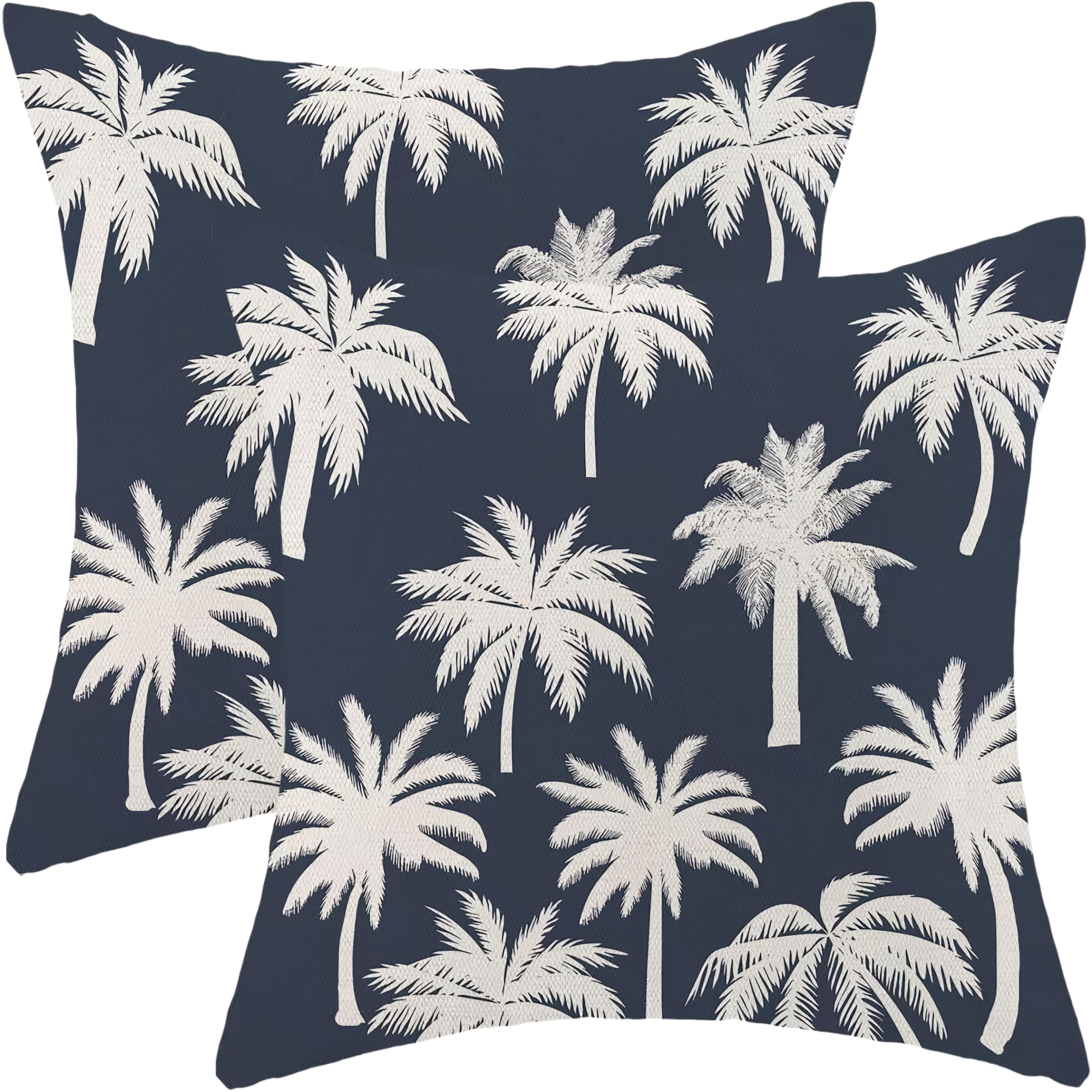 TEMU 2pcs Palm Tree Palm Tree Pillow Covers - Navy Blue Cushion Covers Suitable For Sofa Couch Bed, /outdoor Decorative Square Cover With Zipper