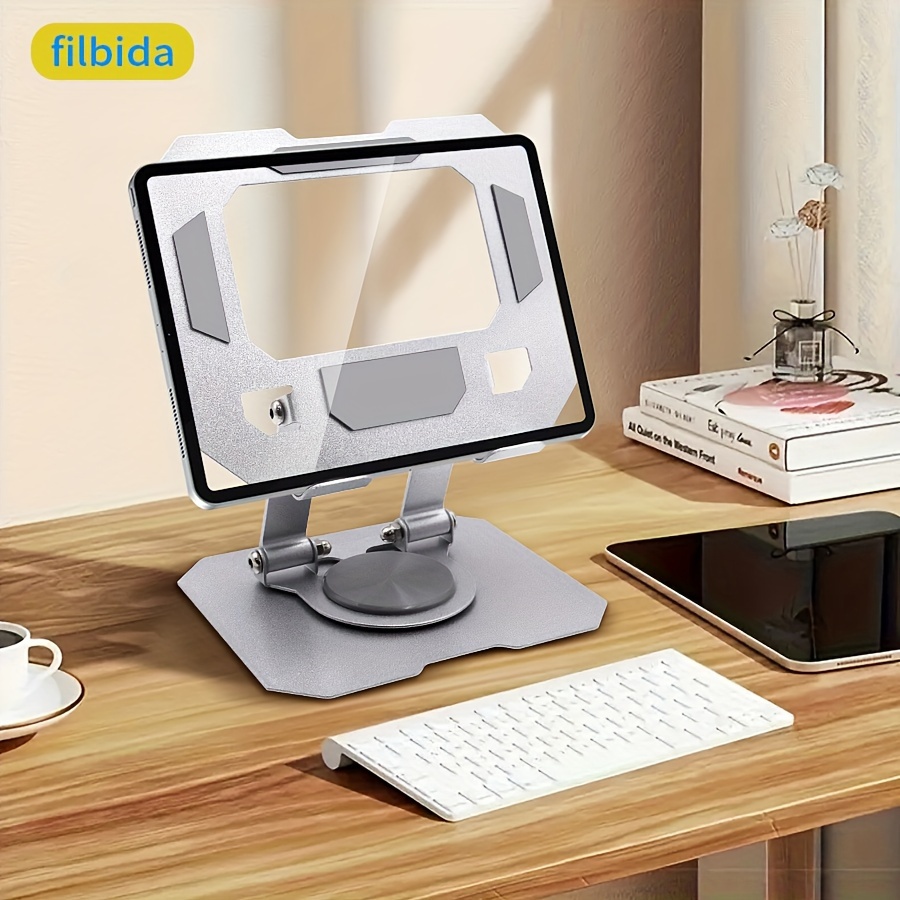 

Filbida Upgraded Technology Silver Foldable Tablet Stand: 360° Rotate, Special Support For Flat Plate, Height Adjustable, Anti-slip, Suitable For Ipad And Iphone