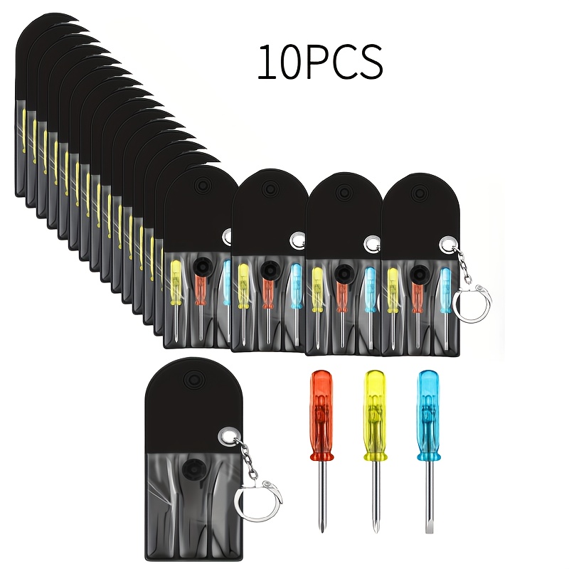 Image of 3/5/10pcs Mini Screwdriver Keychain Includes 3 Mini Screwdrivers In Portable Bag With Snap Closure, Suitable For Men's Father's Day Birthday Tool Party Gift