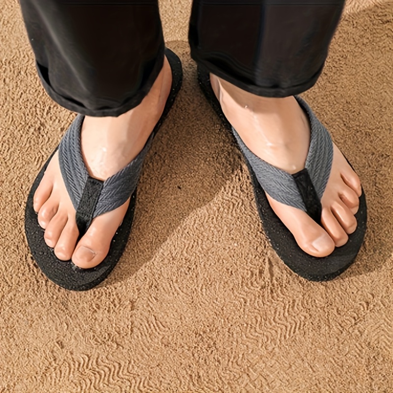 mens non slip thick eva sole flip flops anti odor super soft fabric beach sandals with   accents lightweight durable casual slippers for outdoor hiking camping bathroom home use hiking sandals sporty sandals comfortable footwear summer sandals Product details 1