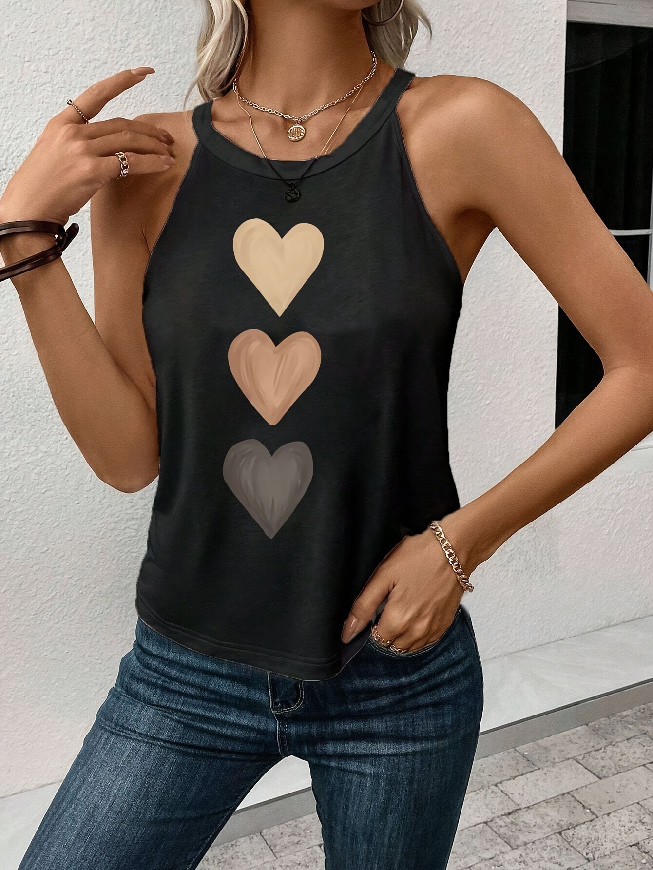 gradient heart print halter top elegant sleeveless top for   womens clothing