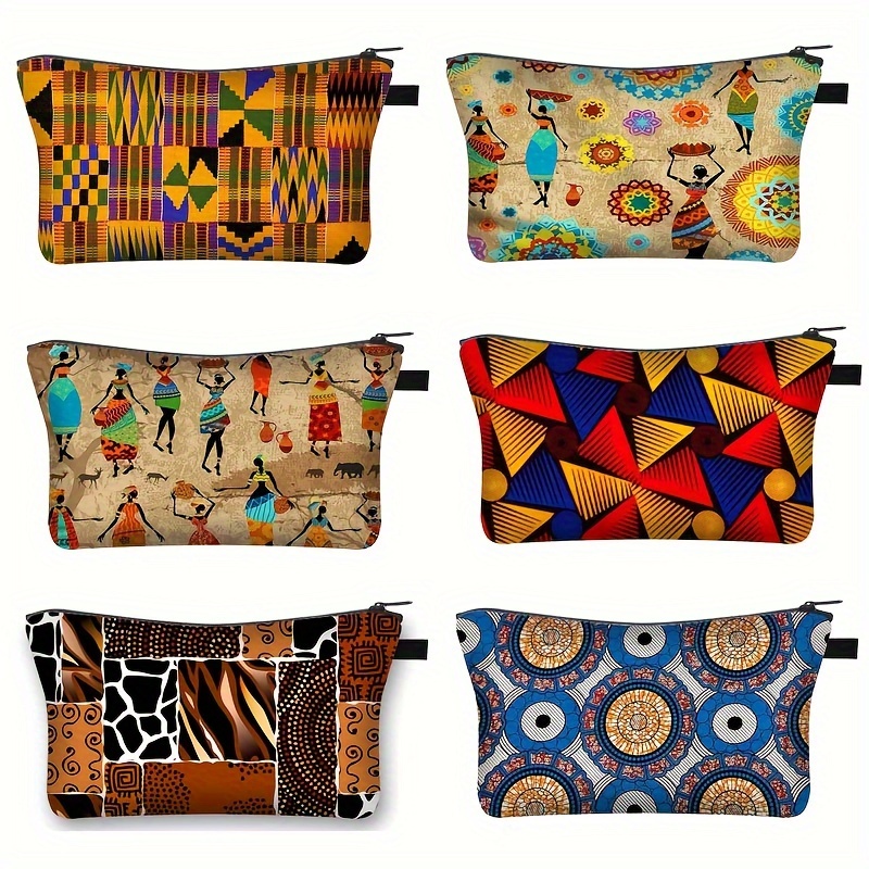 

Ethnic Print Cosmetic Bag, Afro Ladies Toiletries Bags, Woman Makeup Organizer Portable Lipstick Pencil Storage Bags For Travel