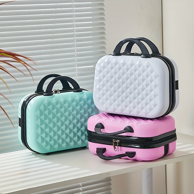 14-Inch Stylish Mini Makeup Case for Women Hardshell ABS, Spinner Wheels,  Combination Lock, Iron Aluminum Handle Travel Gifts (White),