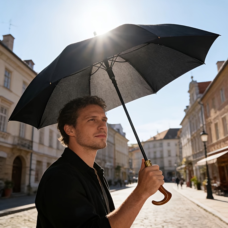 1pc Classic Black Business Umbrella, Comfortable Curved Handle Cane Umbrella, Elegant Choice for Workplace And Outdoors