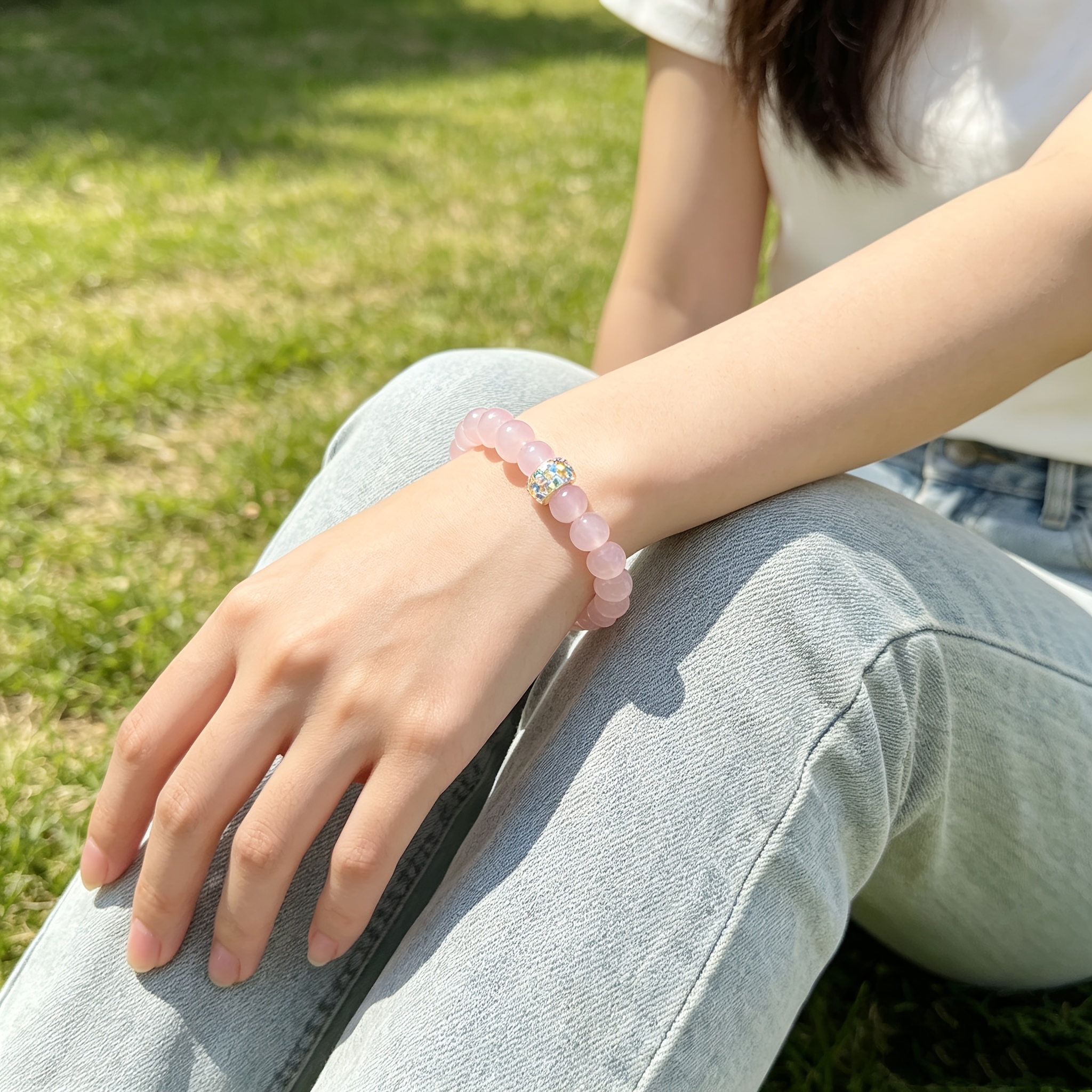 Bohemian Multicolor Moonstone & Pink Beads Couple Bracelet, Gift