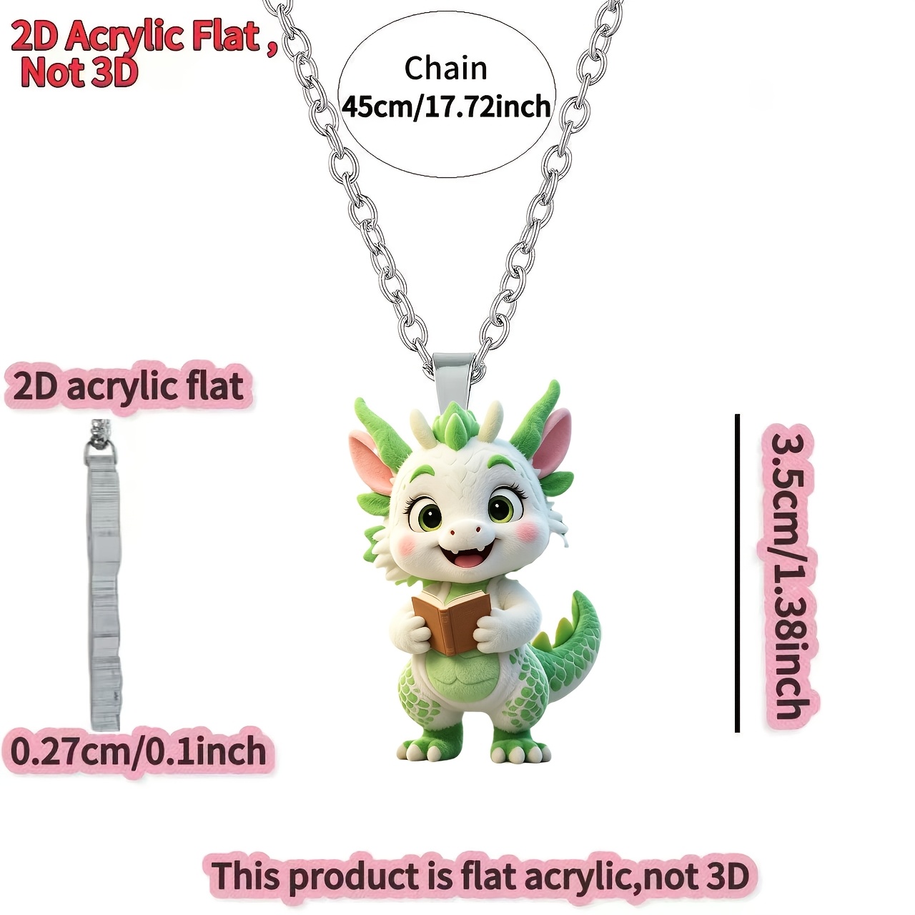 Y-Shaped Women's Necklace with Cute Dragon & Book Pendant