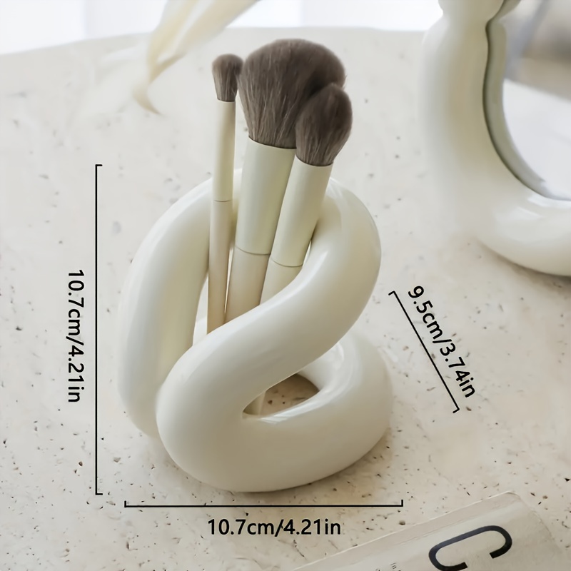 1pc Modern Ceramic Makeup Brush Holder, Toothbrush And Toothpaste Holder, Minimalist Desktop Storage Rack, Suitable For Bedroom And Bathroom