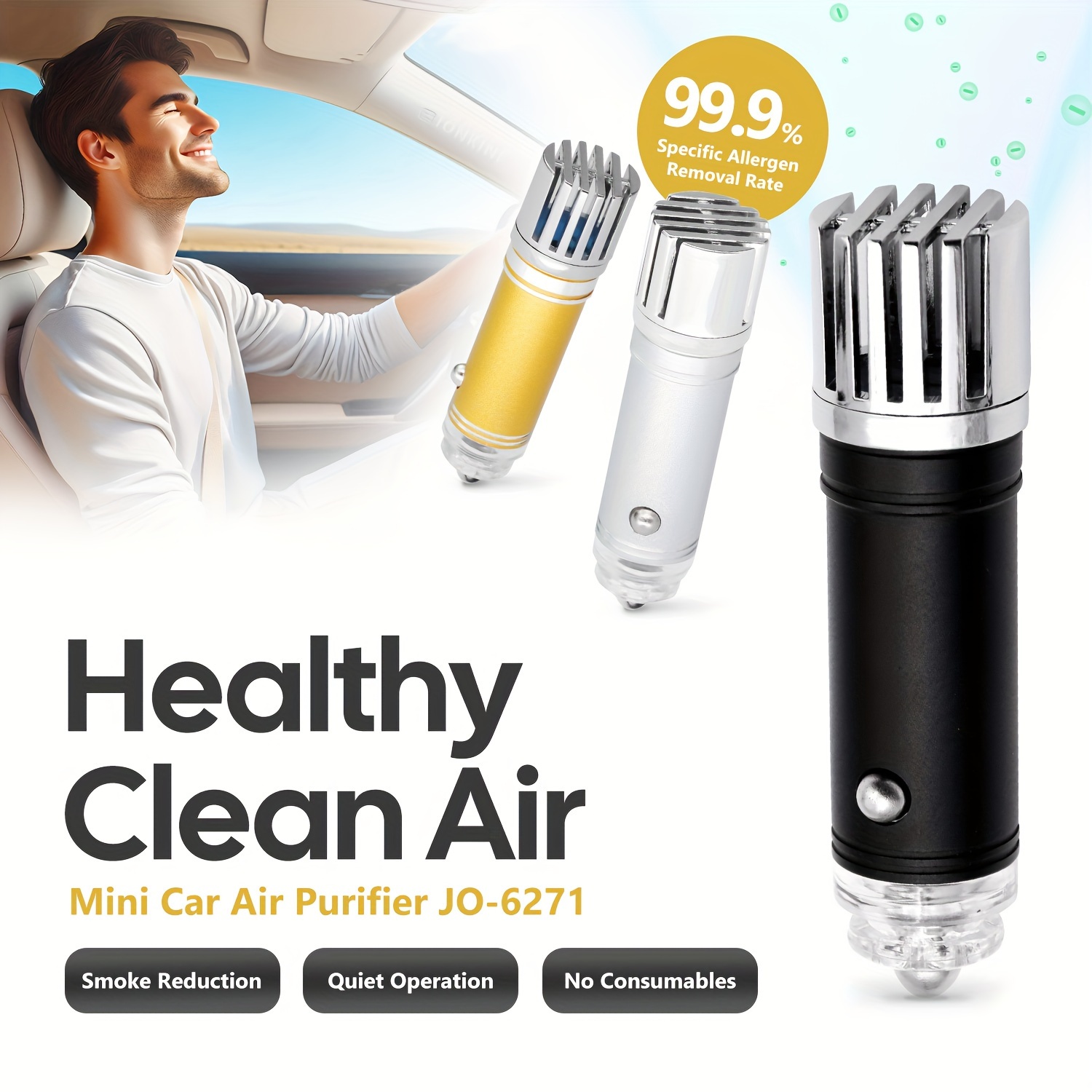  mini car  jo 6271 12v plug in negative ion freshener removes smoke pm2 5 pollen allergens   ideal for rvs cars perfect gift Product details 0
