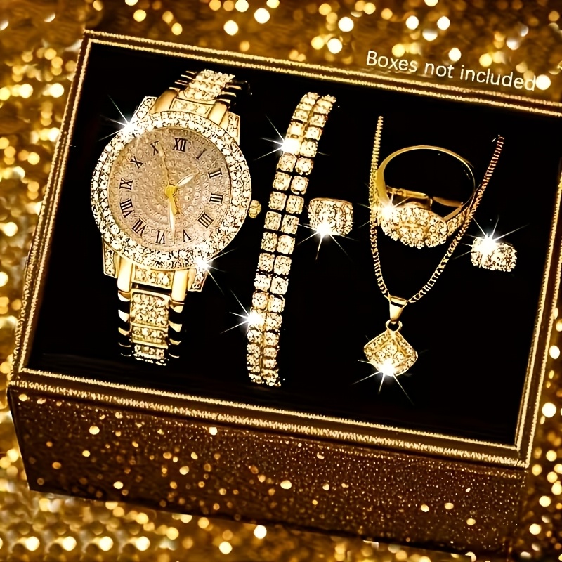 6 new elegant and gorgeous round quartz watches for women including necklaces bracelets earrings and ring sets for daily wear valentines day easter christmas new years day halloween ramadan and gifts for Product details 1