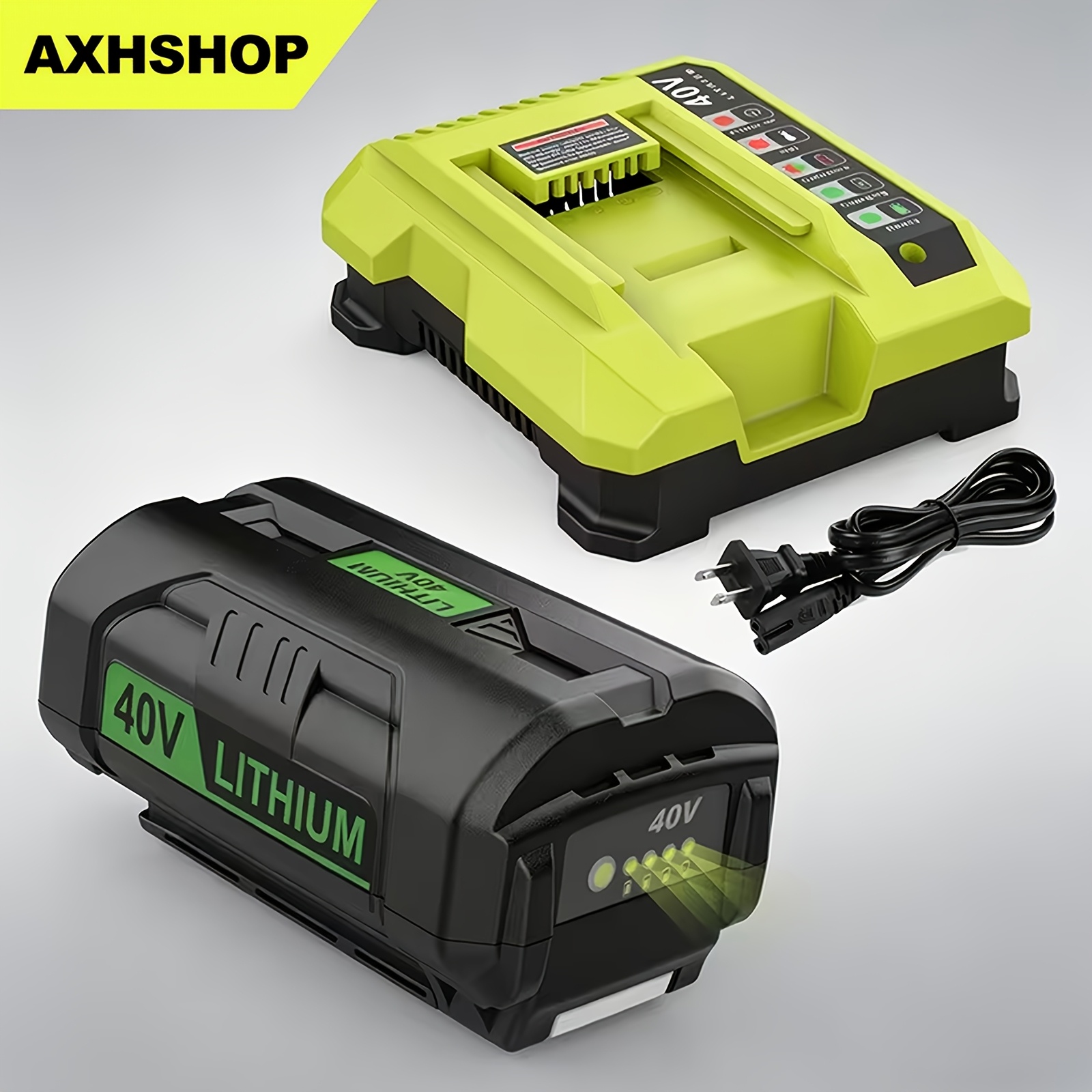 TEMU 40v Battery & Charger Kit For Ryobi 40v, Replacement Op401 Charger Compatible With Op4026 Op40601 Op4050a Op4040 Op4030 Op4050 Lithium Battery