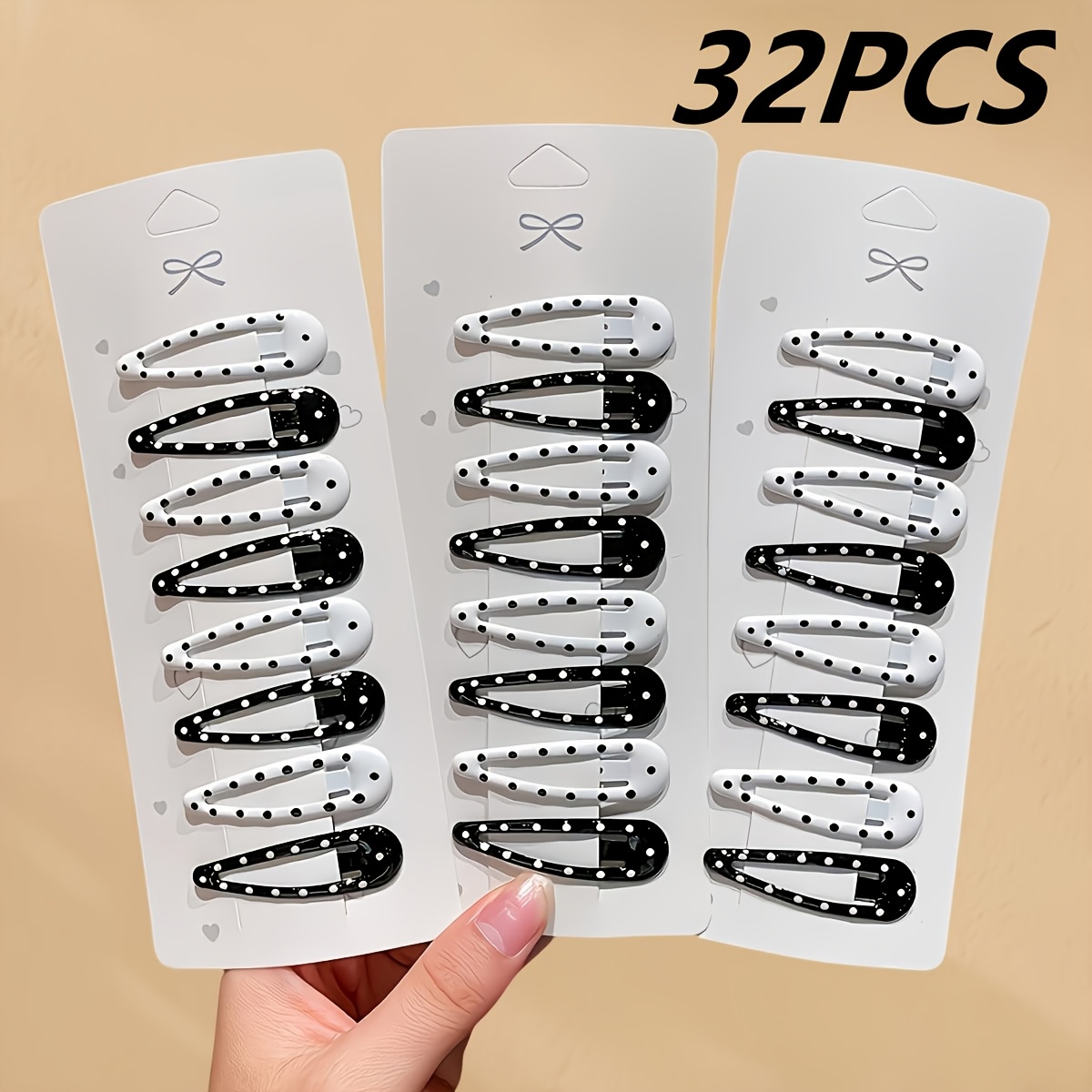 TEMU 32pcs Simple And Stylish Polka Dot Teardrop Seamless Hair Clips For Women, Side Bangs And Hair Duckbill Clips, Elegant Women's Volumizing Top