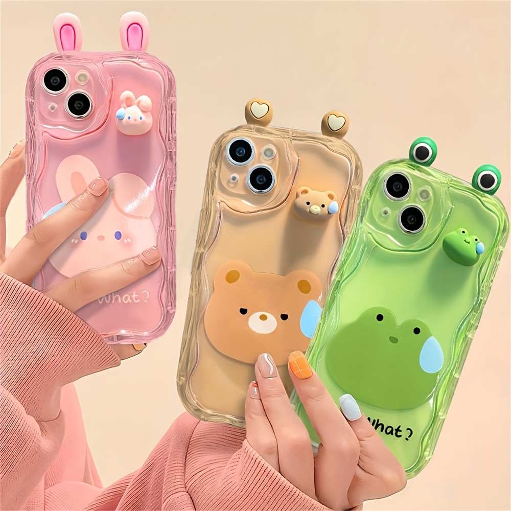 

Dessin Mignon 3D Transparent Rose Lapin Grenouille Verte Bordure Ondulée Protecteur Téléphone Coque Souple Pour IPhone 15 14 11 Pro Max XS Max X XR Couverture Souple