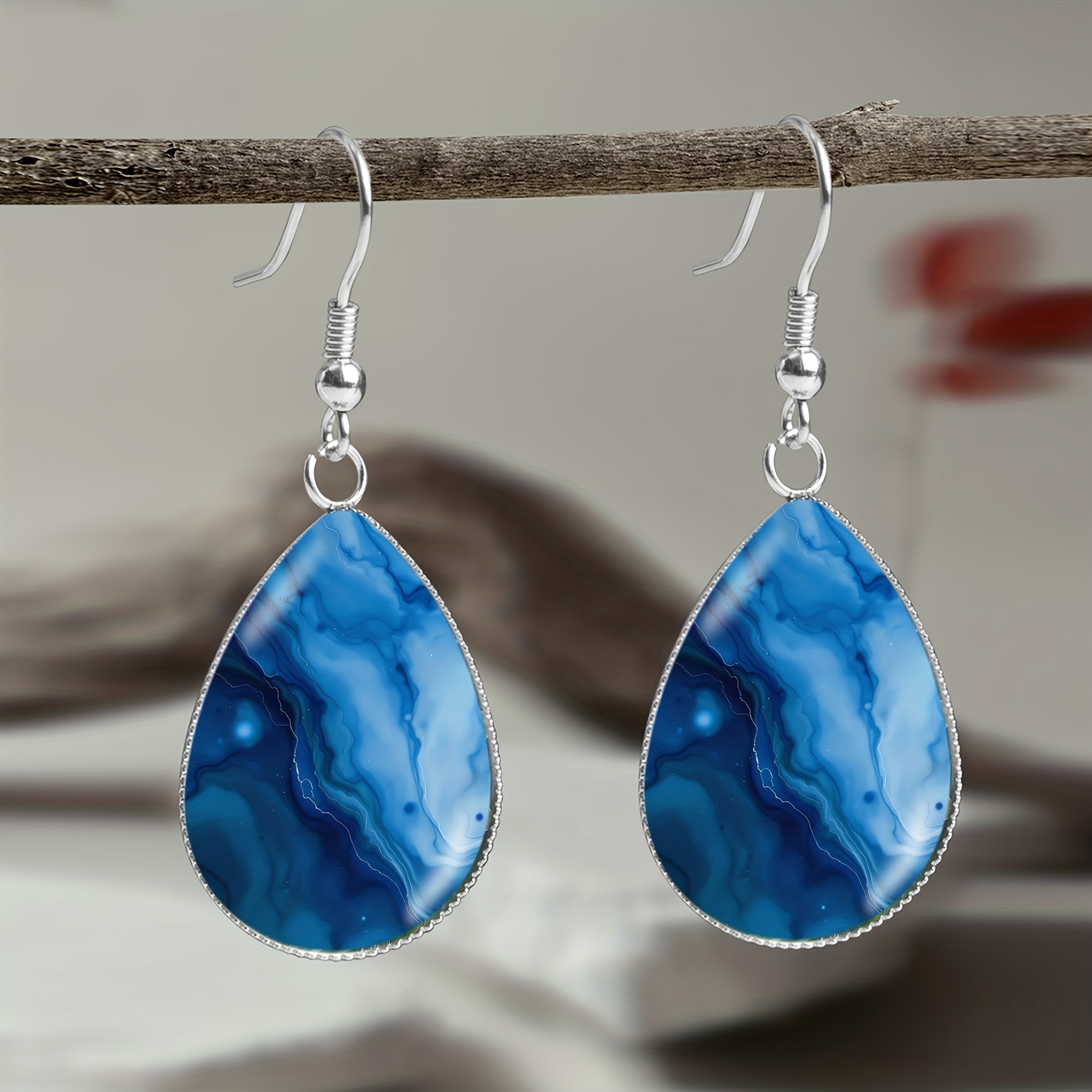 TEMU 1 Paire de boucles d'oreilles en acier inoxydable 316 à motif bleue, boucles d'oreilles de bijoux de luxe de pour hommes et femmes, à et en