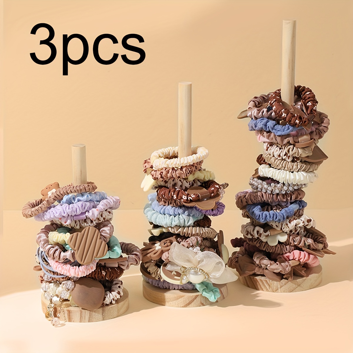 

3pcs Wooden Towers - Multipurpose , Bracelet And Display Stands For Organizing Women's And Jewelry