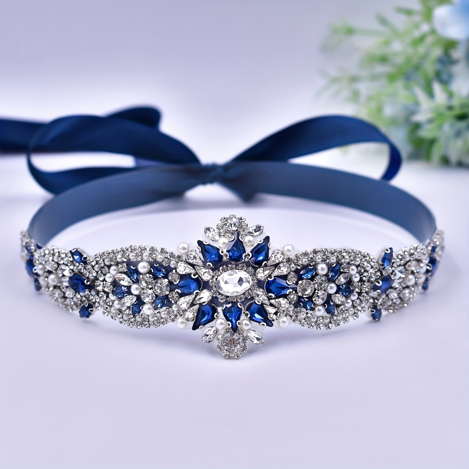 cintura strass blu elegante abito decorazione Temu