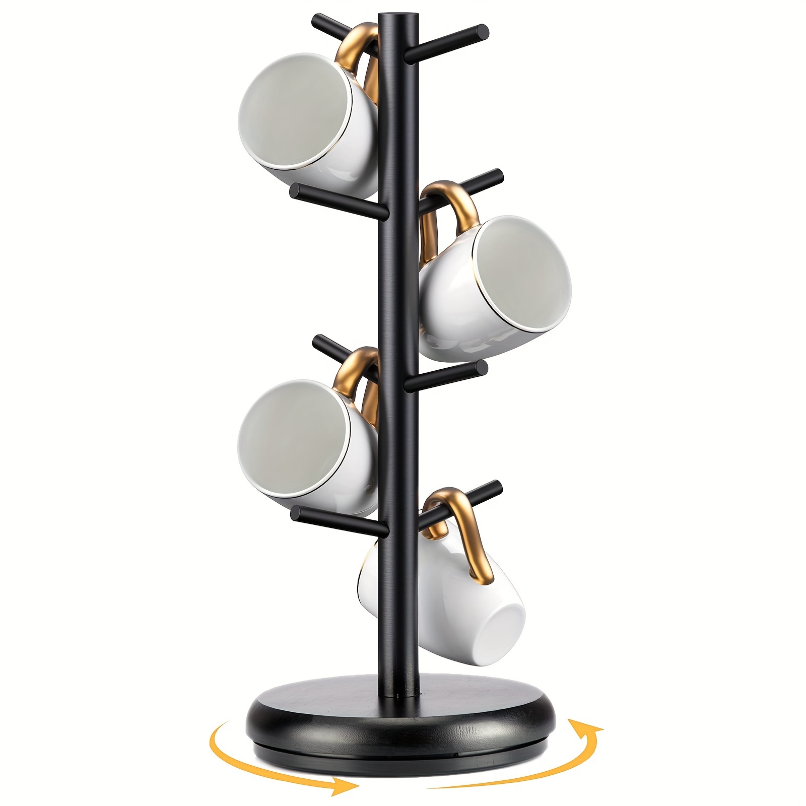 

Fashion Style Wooden Mug Holder With Painted Finish - Easy To Install Rotating Multi-level Cup Stand, Counter Top Storage Rack For 8 Mugs