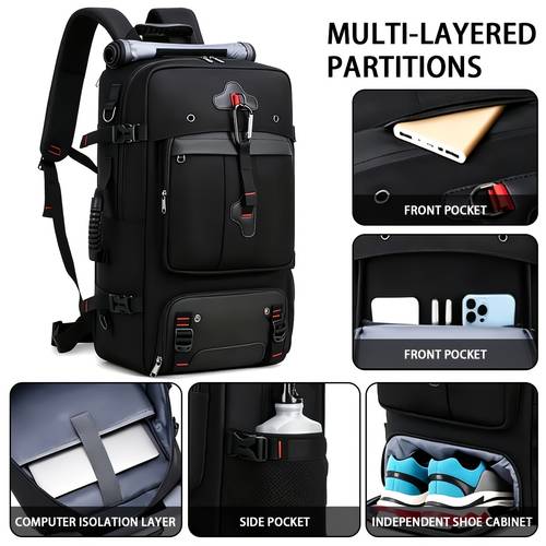 multi functional travel backpack with vacuum compression bags manual pump airline approved carry on suitcase laptop compartment shoe storage convertible single backpack adjustable padded straps for hiking outdoor