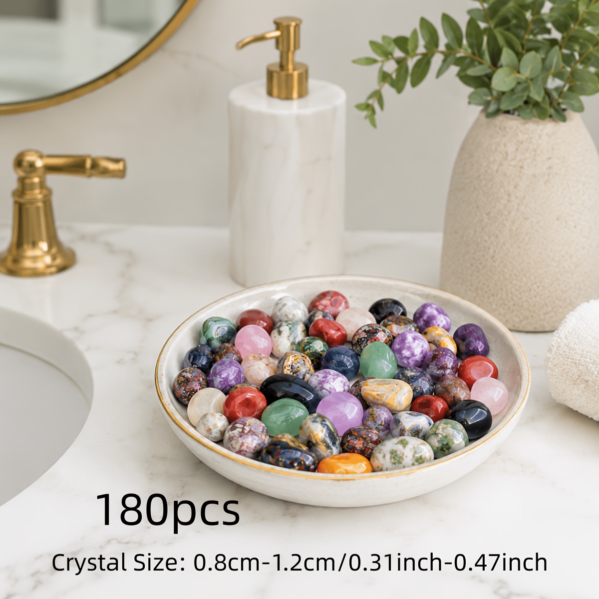 TEMU 180pcs Polished Stone Set - Natural Polished Crystals In Bulk For Home Decor Landscaping