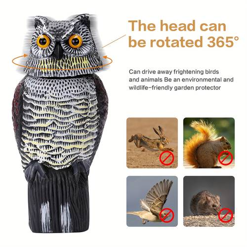 owl decoy bird sculpture rotating head plastic deterrents nature horned pest repellent for outdoor garden yard