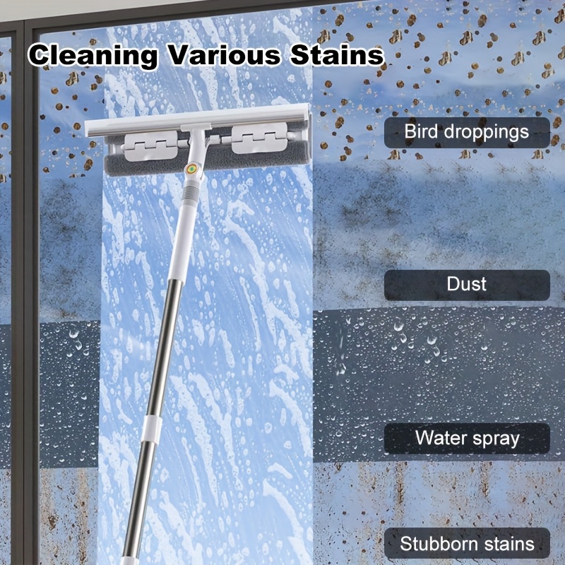 TEMU 3.19-meter Ultra Long 2-in-1professional Window Mop, Double-sided Squeegee And 4pcs Microfiber Cloth, Stainless Steel Telescopic Handle,
