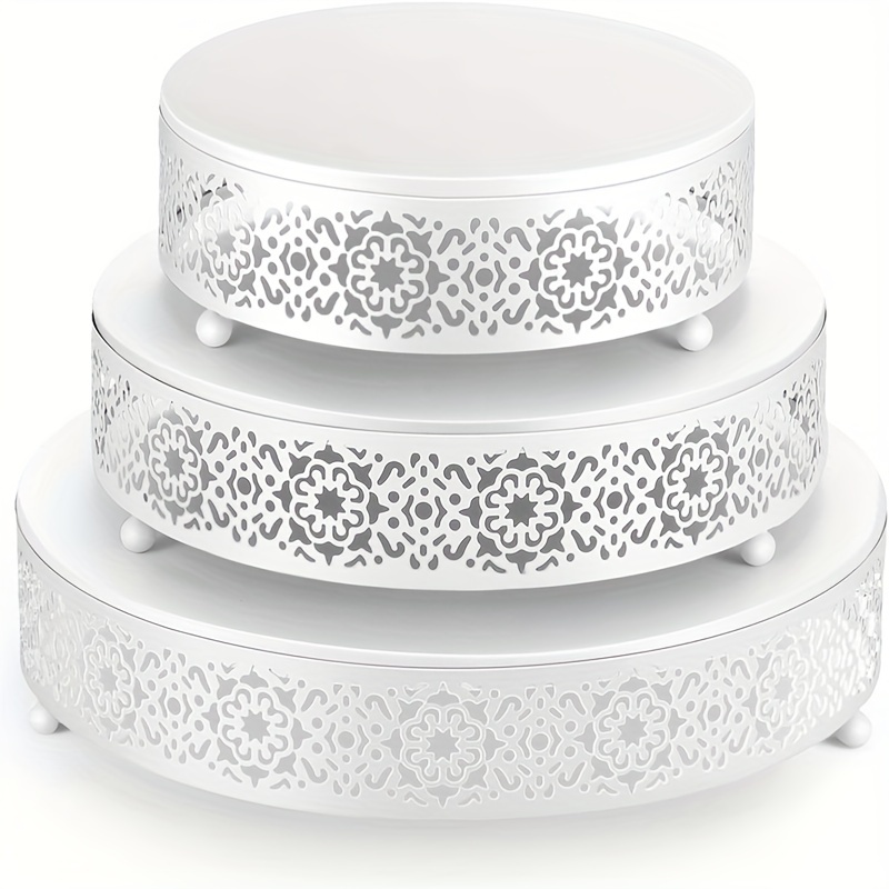 Image of 3pcs Cake Holder Set Round Metal Cake Holder Cake Riser Confectionery Display Tray For Dessert Table Wedding Event Birthday Anniversary Party (golden)