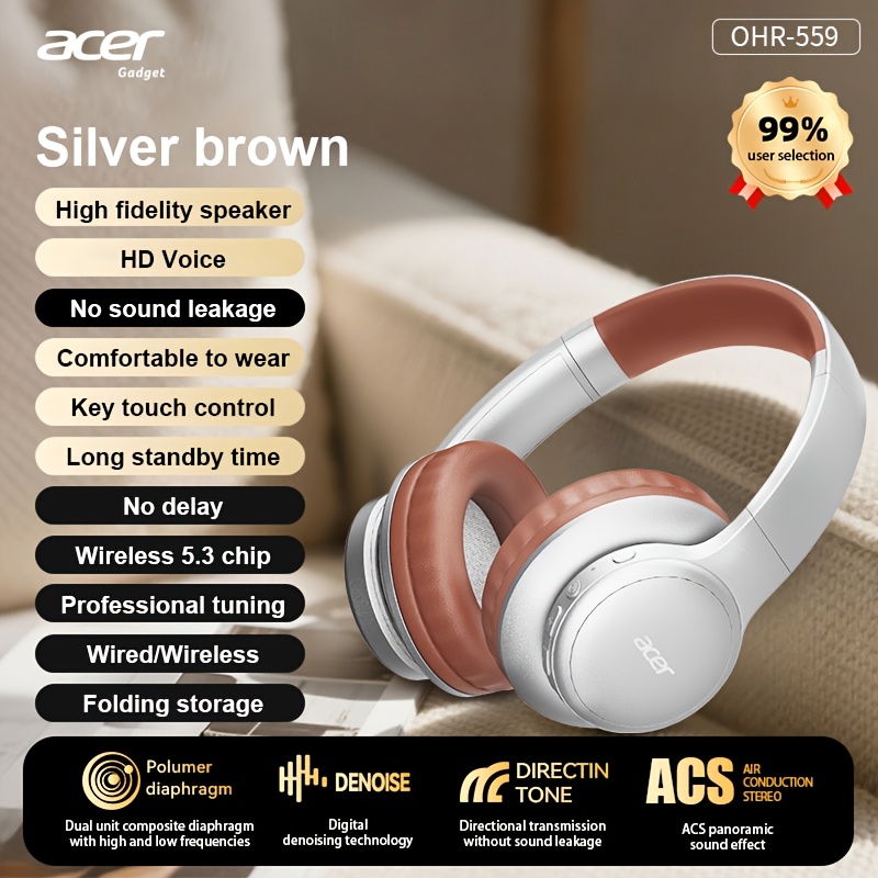Image of [acer Official Genuine Product] Acer Ohr559 Ows Over-ear Headphones With Acs Surround Sound, Powerful , Long , Low Latency For Gaming, , Portable And Foldable