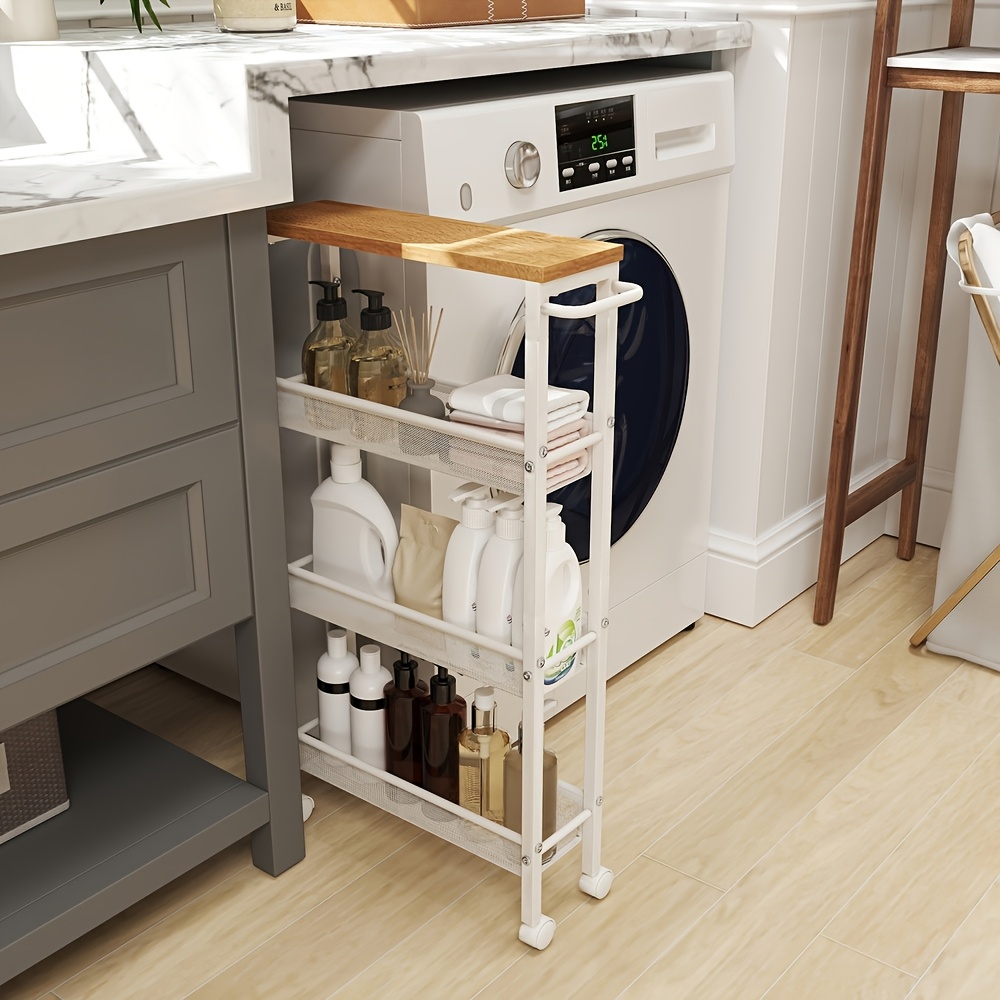 TEMU 4-tier Slim Rolling Cart, Storage Cart With Handle, Narrow Design For Kitchen, Dining Room, Living Room, Home Office, Storage Cart Rolling Cart