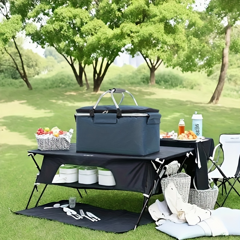 Insulated Oxford Cloth Cooler Bag with Sewn Frame - Portable, Collapsible Picnic Basket, Non-Food Contact, Grey, Ideal for Outdoor Events And Camping, Camping Essentials|Sturdy Handle Bag|Insulated Cooler, Cooler Bag, Back to School Lunch Bag