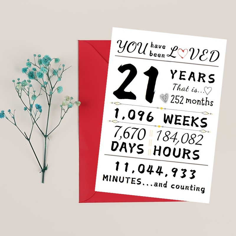 

1pc Time-themed 21st Birthday Card, Celebrating 21 Years , Unique Countdown Design, Valentine's Day, Anniversary, New Year, - Thoughtful Gift For