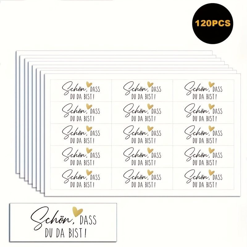 120pcs/pack, German " You Here!" Self-adhesive Sticker Seals, Glossy Surface, Single-use, Rectangular Shape, Suitable For Wedding Guest Gifts, Desktop Decorations, And Birthday Celebrations