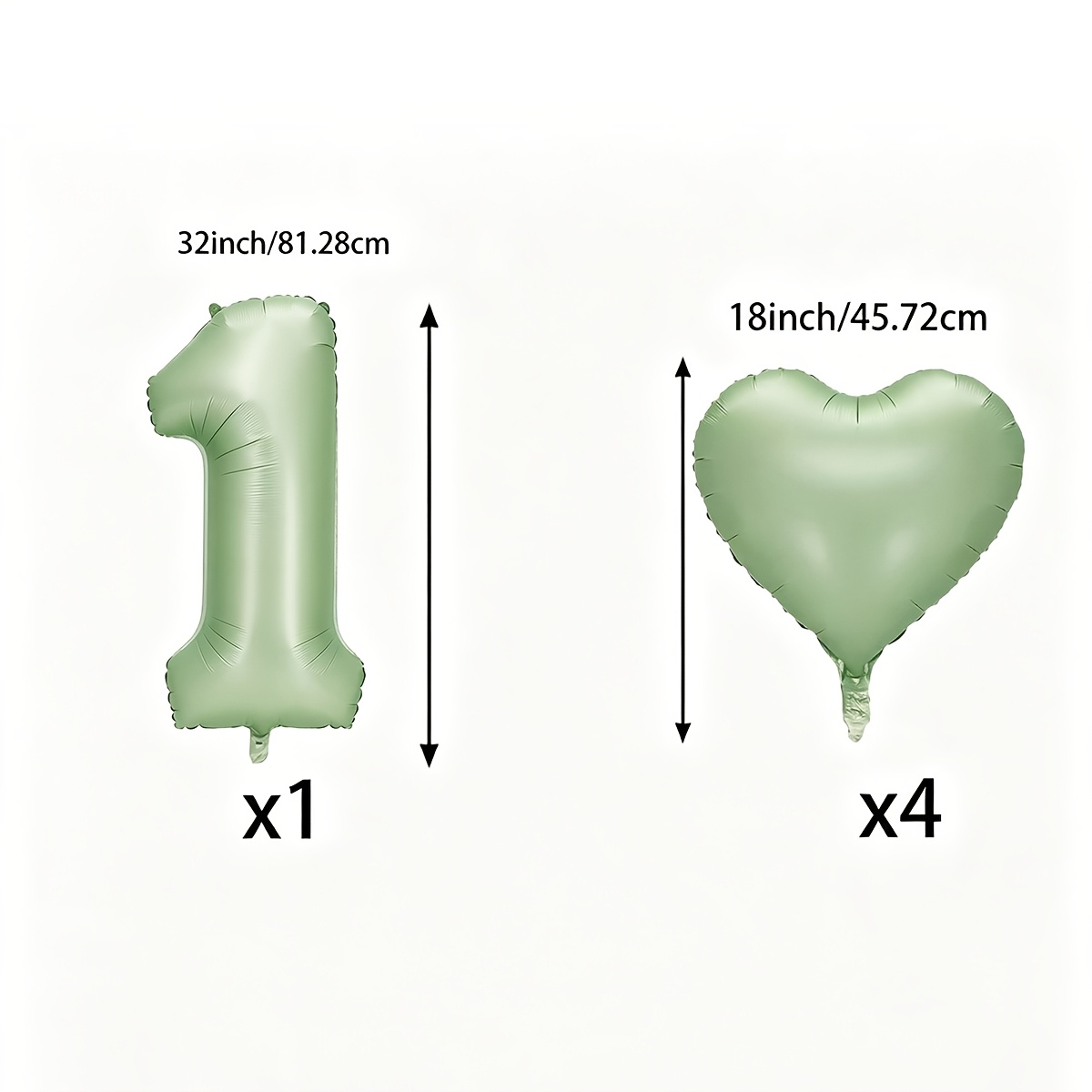 TEMU 5pcs/set - 32inch Balloon With 18inch Big Heart Balloons Sage Green Digital 0 1 2 3 4 9 Balloon For Happy Birthday 3rd 4th 5th 6th 10th 20th