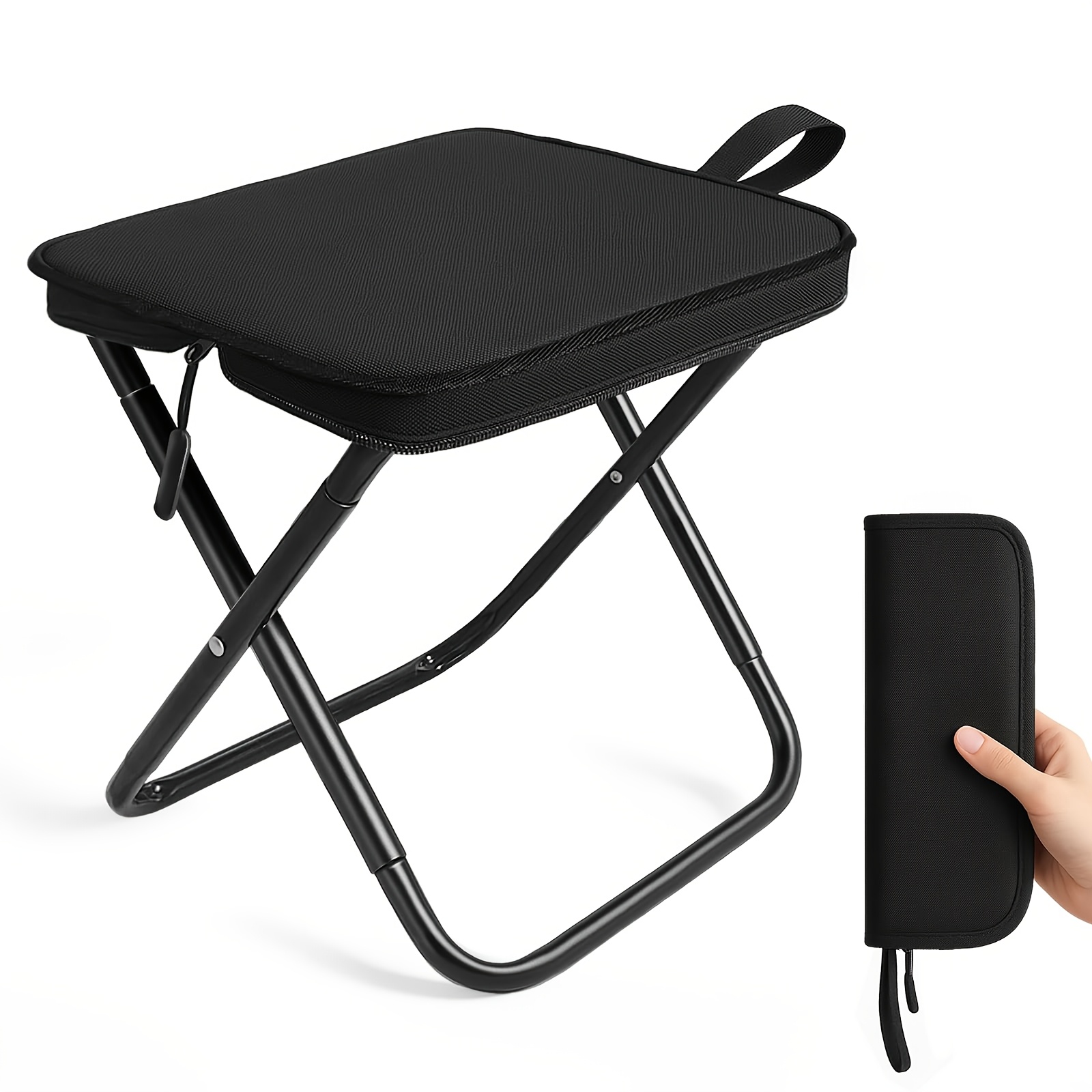 Image of Folding Stool, Collapsible Camping Chair, Portable, High-, 120 Kg Load Capacity, For Outdoor Travel, Hiking, Gardening, Fishing, And Barbecuing