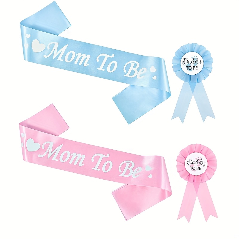 Baby Shower Dekoration Set – 4-teilig Mit „Mummy/Daddy To Be“ Schärpen & Ansteckern | Rosa, Blau, Weiß