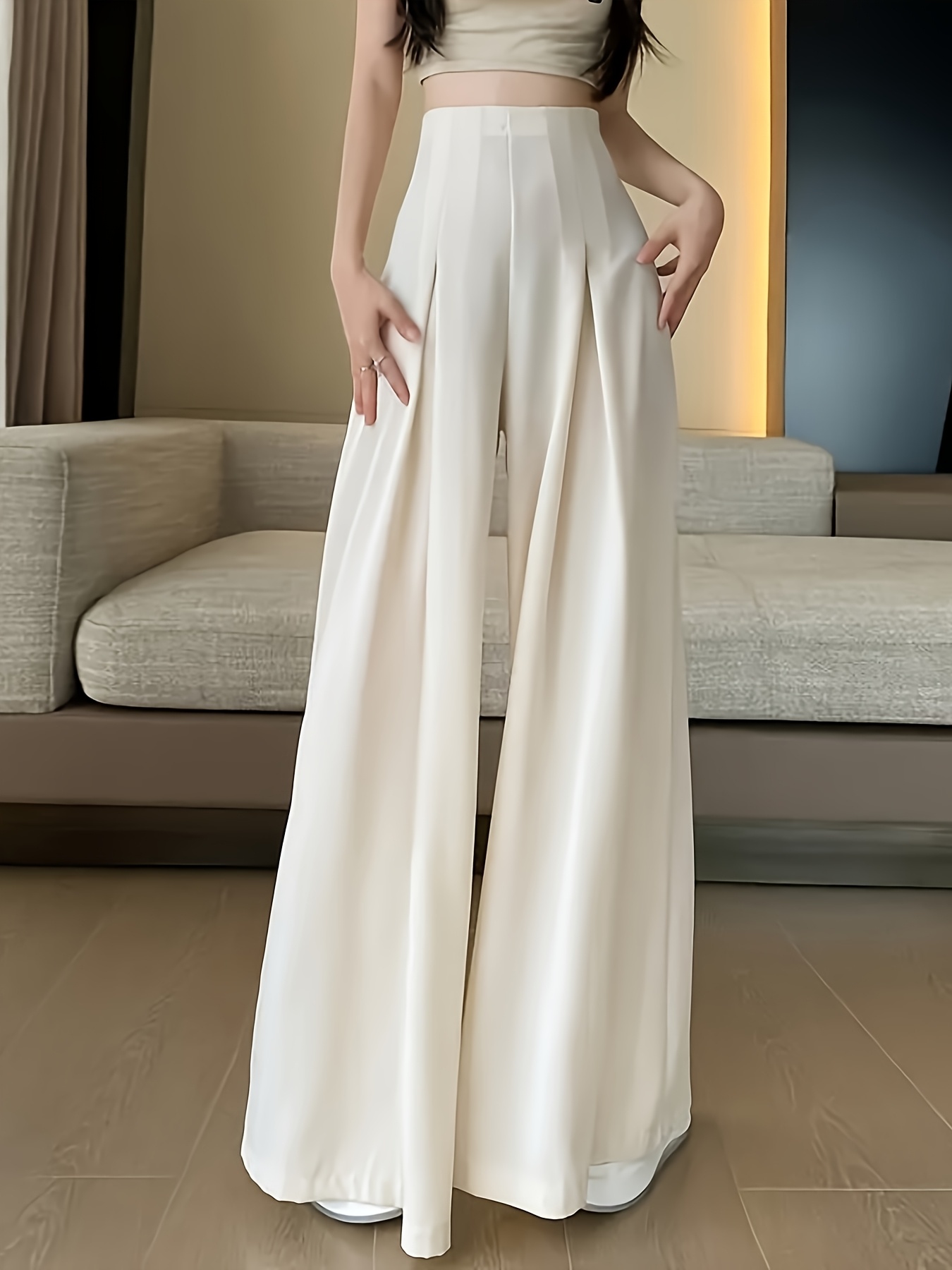 cane sugar orientation womens trousers drapey suit pants high end wide leg pants invisible zipper spring summer solid color