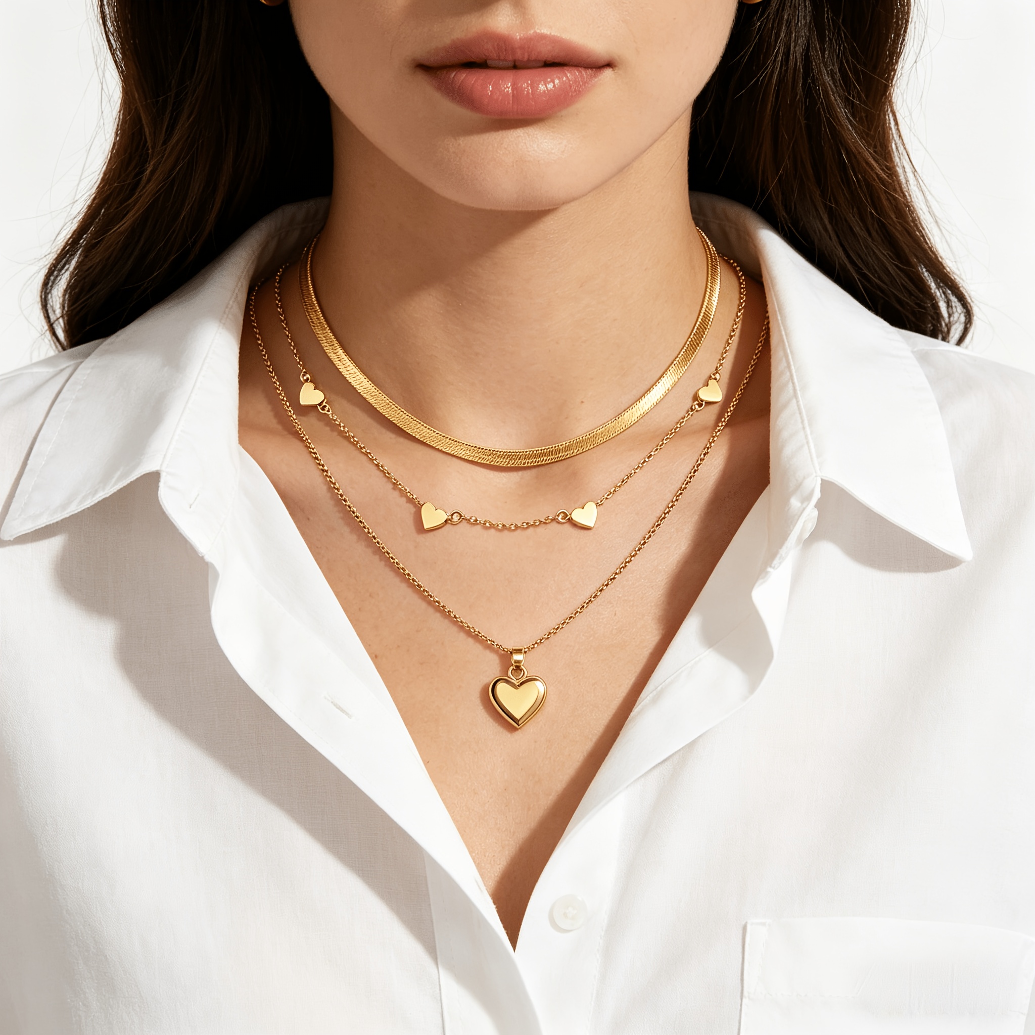 TEMU Collar con colgante de amor + cadena de decoración de amor + cadena , juego de 3 piezas de collares de moda