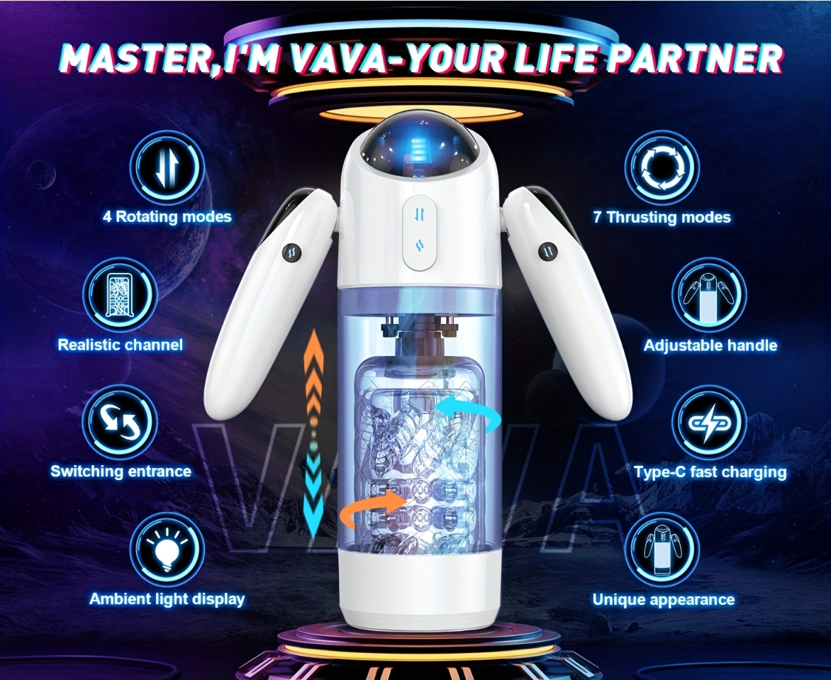 [Automatic Masturbator] 7 Color Ambient Lighting Automatic Male Masturbator | 4 Thrusting & 7 Rotation Modes, Pocket Pussy Stroker, Rechargeable Lithium Battery, Adult Sex Toy, No Plug Required