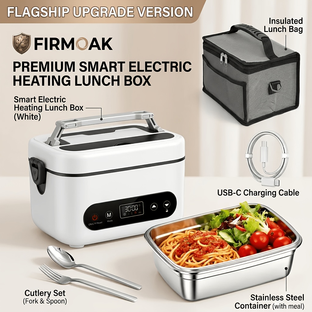Image of 2026 Wkr Cordless Electric Heated Lunch Box - 12000mah Battery Powered With , 304 Stainless Steel Insulated Container, Suitable For Office, Car, Outdoor & Travel