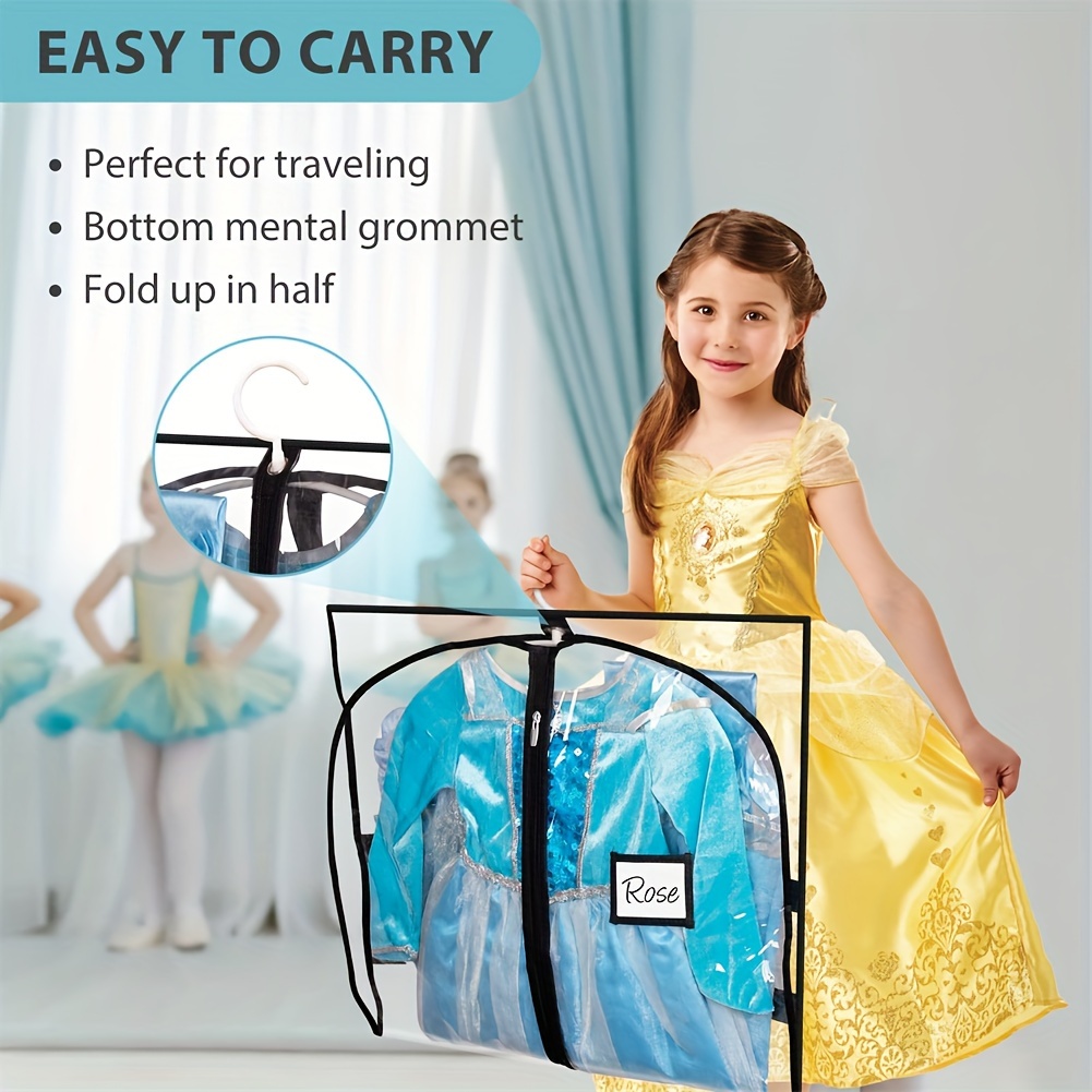 

2 Packs Clear Dance Garment Bags For Dancers With 4 Pockets, 40" Kids Dance Costume Garment Bag For Travel And , Hanging Clothes Storage For Dress, Uniform, Black