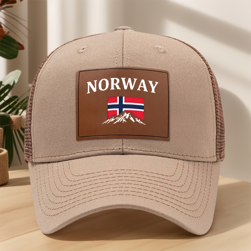 TEMU Casquette de baseball NORVÈGE imprimée Printemps Été rigide Respirante Anti-transpiration Père Extérieur Décontracté Sport Vacances Camping
