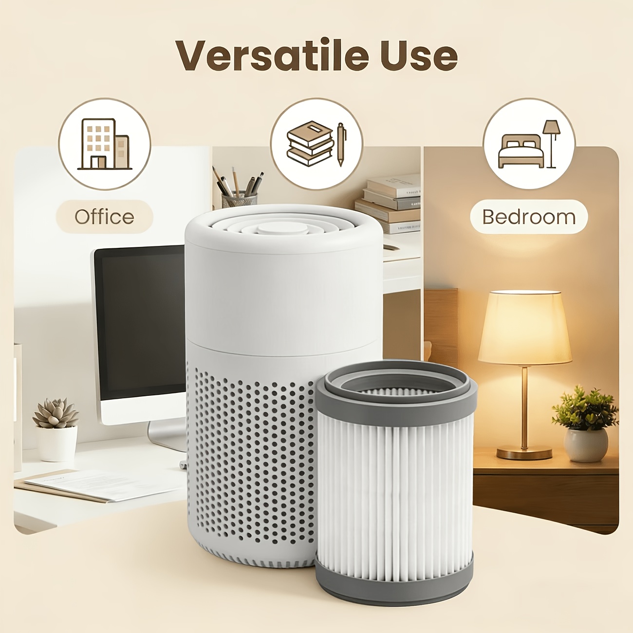 2026 New Model HEPA Negative Ion Desktop Air Purifier | Quiet Anti-Allergy Odor Eliminator | Effectively Removes Pet Dander, Cigarette Smoke, Pollen, Formaldehyde, and PM2.5 | Equipped with Type-C Port, Suitable for Bedrooms and Offices