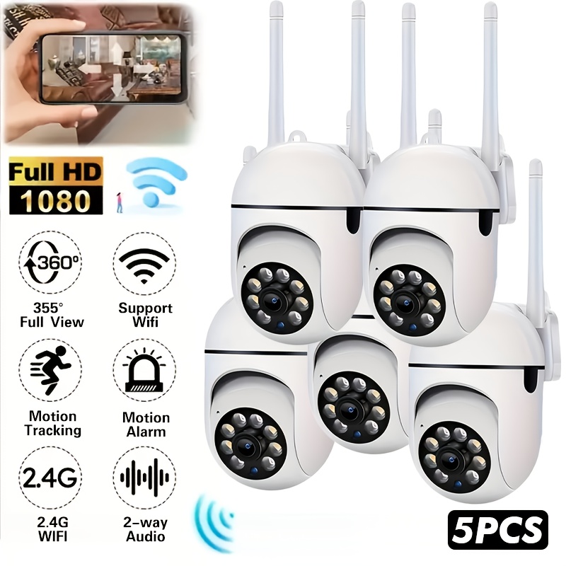 5pcs 1080p high definition intelligent security cameras reliable wi fi advanced pan tilt zoom   color night   two way audio   tracking   pet monitoring indoor outdoor use