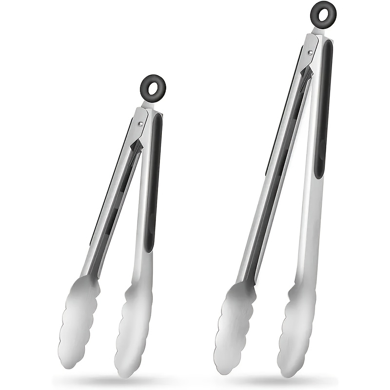 TEMU 1pc/2pcs Stainless Steel Bbq Tongs, Multifunctional Stainless Steel Food Tongs With Silicone Grip, High Temperature Resistant, Heavy Duty