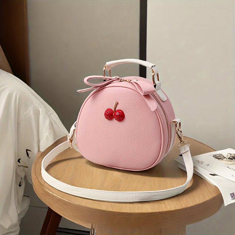 

Trendy And Stylish Women's Tote Bag With A Large Capacity, Featuring A Crossbody Design, Korean Style, And Cute Cherry Decorations, Holding Your Phone And Keys.